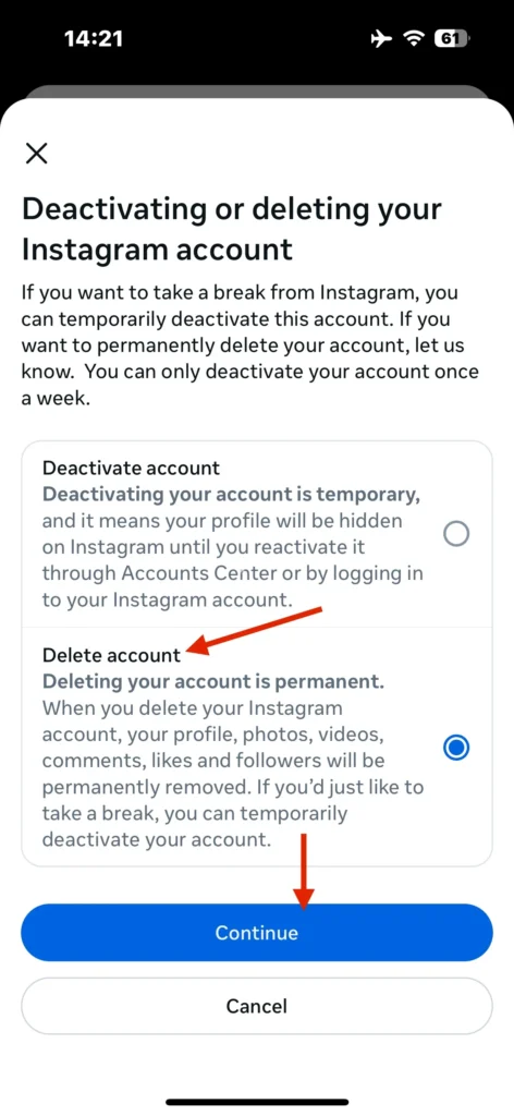 روش های دیلیت اکانت اینستاگرام